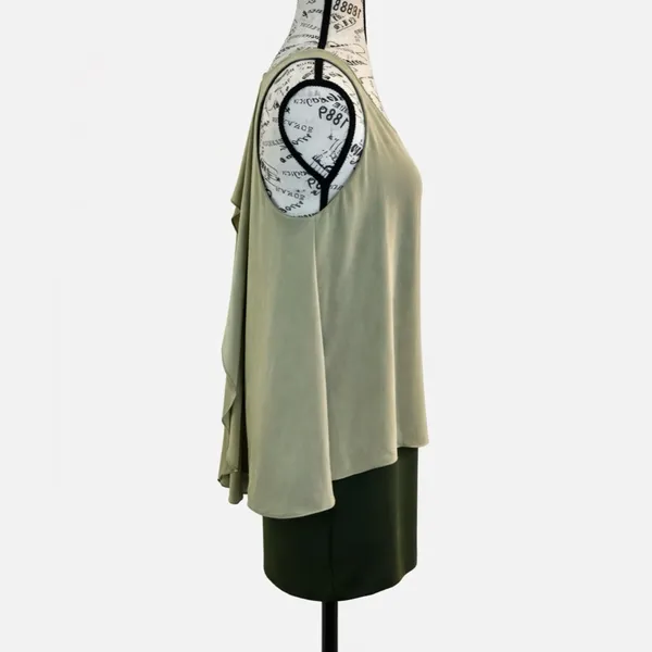 Hutch Green Silk Overlay Cascading Ruffle Back Knee Length Dress Size Medium 💛 - Image 5