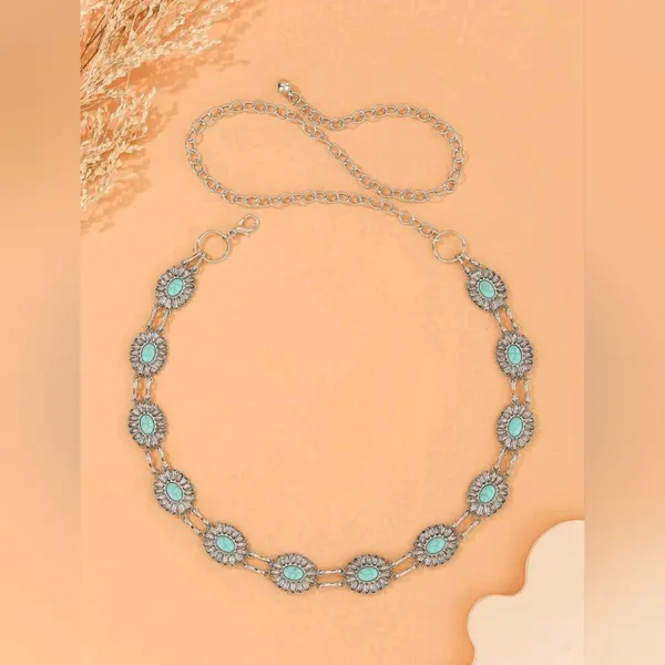 Western Vintage Engraved Style Oval Waist Chain Boho Silver Metal Waist Belt‎ - Image 4