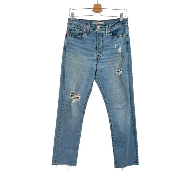 Levi's Wedgie‎ Straight Jeans Distressed Denim Medium Wash Blue Size 30 - Image 3
