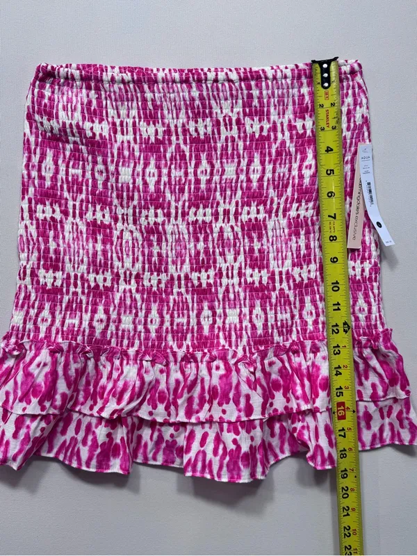 AQUA Womens Smocked Floral Ruffled Elastic Waist Pull On Skirt Sz large NWT - Image 4