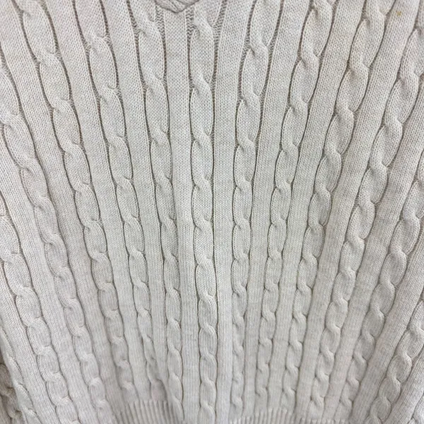 JEANNE PIERRE Womens Cable Knit Shawl Collar Sweater Beige Cotton‎ Long Sleeve L - Image 3