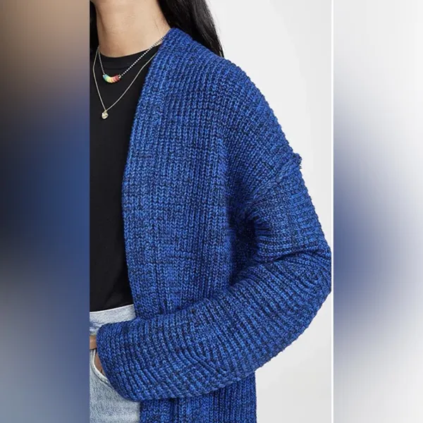 Free People High Hopes Chunky Knit Open‎ Front Cardigan in Blue Combo Size Large - Image 5
