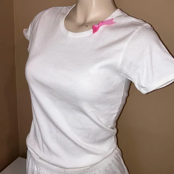 Bride Size Medium White Bride Short W/Pink Ribbons & White Baby Tee W/Pink Bow - Image 3