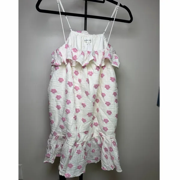 For Love and Lemons 100% Cotton Gauze Pink Floral Babydoll Mini Dress Size M - Image 2
