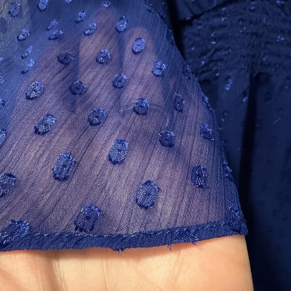 White House Black Market Size-6 Dress Women's Blue‎ Swiss Dot Smocked Waist - Image 9