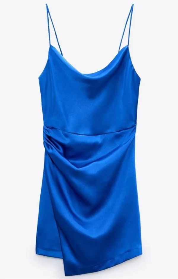 ZARA nwt satin effect lingerie style cobalt blue mini party coctail dress - Image 8