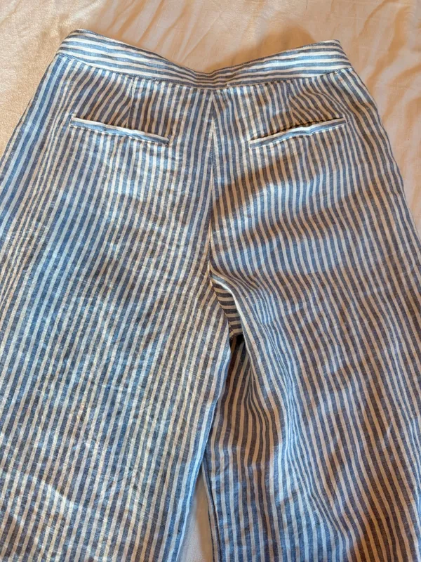 Tahari 100% Linen Blue White Striped Wide Leg Pants Size 8 - Image 5