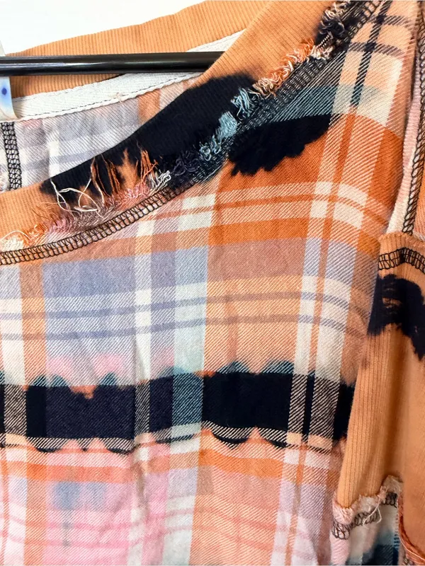 Free People Intimately pink plaid flannel pullover raw-edge shirt - Image 4