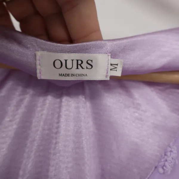 OURS Lavender Purple Swiss Dot Babydoll Mini Dress V-Neck Short Sleeve Medium - Image 2