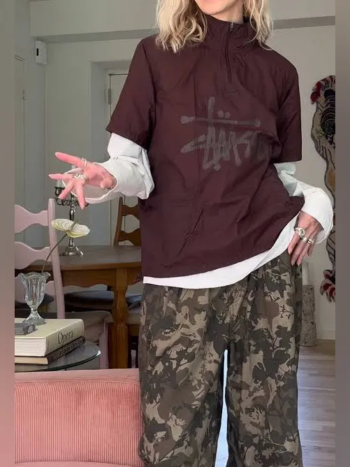 Stüssy Burgundy Nylon Warm Up Shell - Image 2