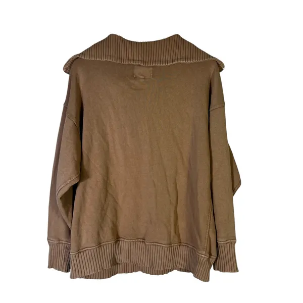 Aerie Oversized Collared Quarter Zip Sweatshirt Size S Brown Ribbed Collar Cozy - Image 4