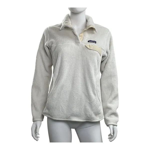 Patagonia Women's Cream Fleece Pullover Snap‎ Button Sweater Cozy Warm - Image 4