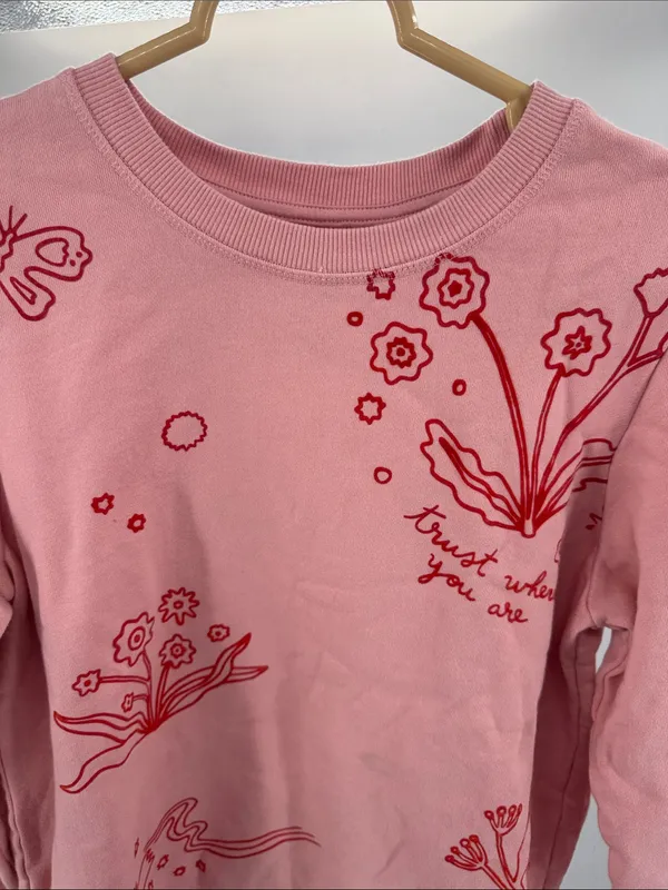 ban.do Pastel Pink Sweatshirt red floral hearts trust where you are M casual - Image 6