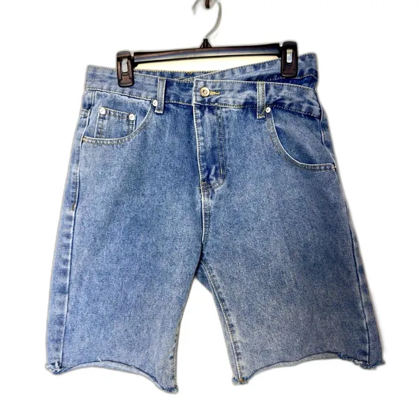 Y2K 90s High Waist Asymmetrical Denim Shorts Womens S Blue Mom Jean Summer - Image 2