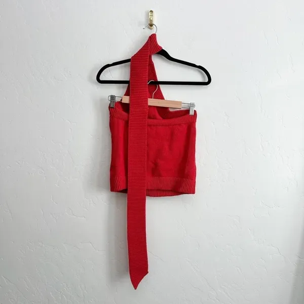 Reformation | Allegra Cotton Halter Scarf Knit Sweater Tank Sun-Dried Tomato Red - Image 5
