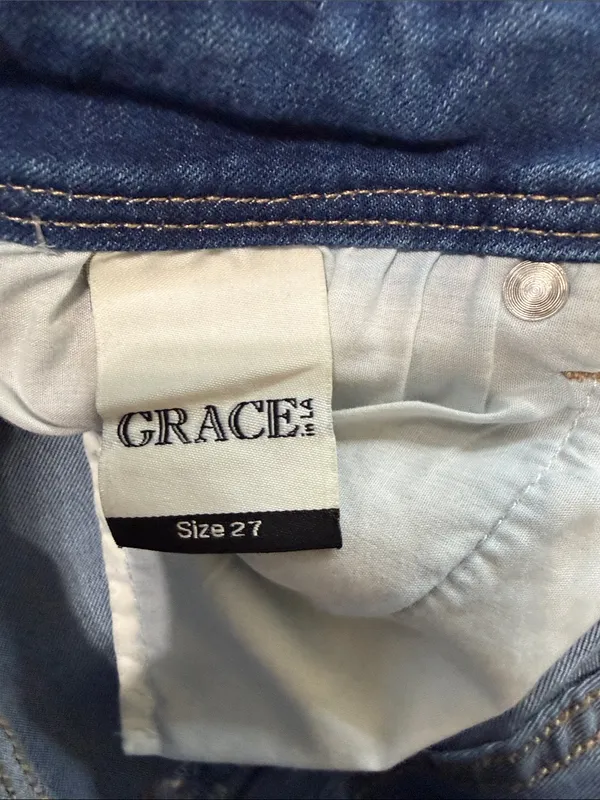 Grace Light Blue Cropped Embroidered Frayed Hem Jeans - Image 7