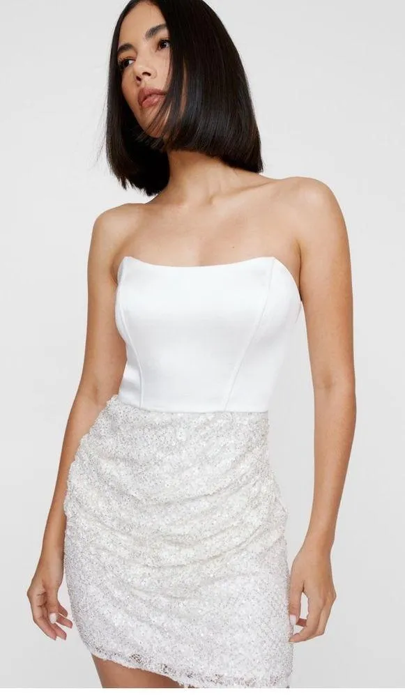 NWT NASTYGAL- Corset Embellished Lace Drape Mini Dress size 6 - Image 2