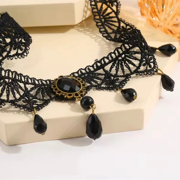 Gorgeous Retro Style Tassel Crystal Lace Halloween Necklace Faux Fashion Jewelry - Image 6