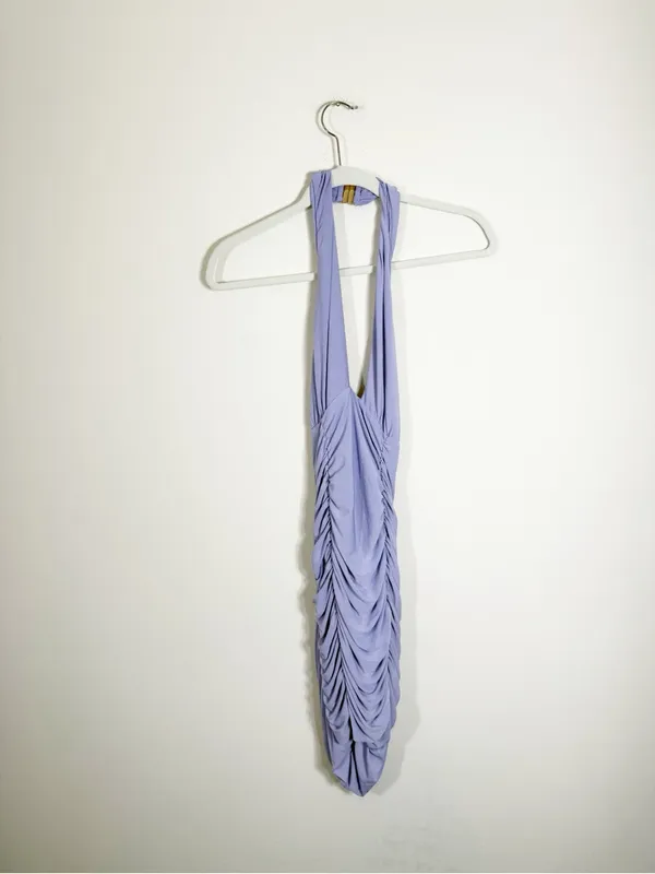 NWT Club L London Lilac Halter Neck Ruched Mini Dress Purple Size 8 - Image 3