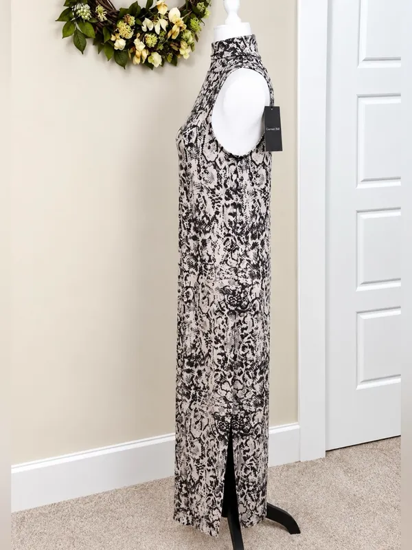 💥NWT Garnet Hill Python Print TENCEL Mock Neck Side Slit Maxi Dress Sz S💛 - Image 5