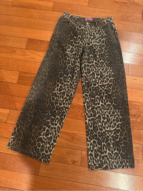 Edikted Wide Leg Leopard Denim Jeans Size Small / 29 Like New - Image 2