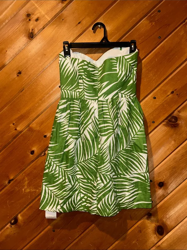 Milly of New York Green Palm trees Linen strapless dress - Image 5
