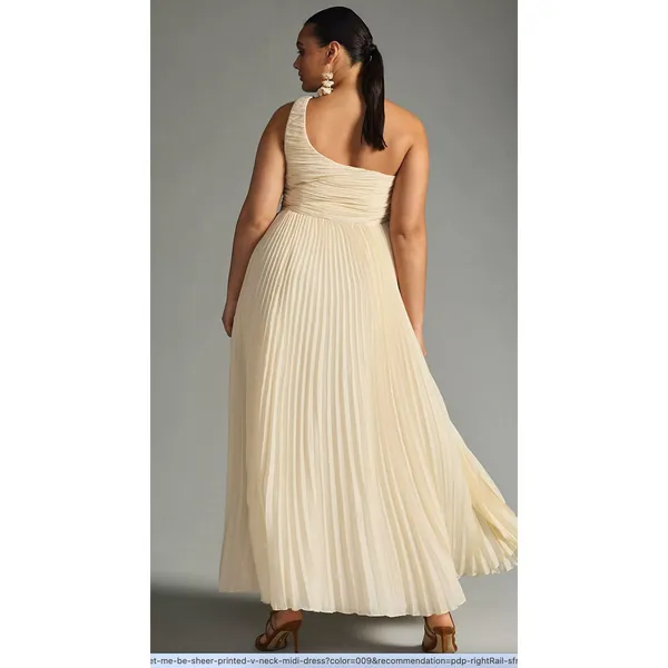 NWT Anthropologie Let Me Be One-Shoulder Pleated Maxi Dress Cream White Medium - Image 2