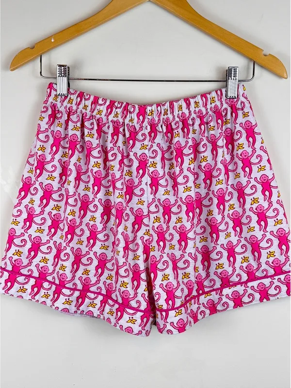 Pink Monkey Print Pajama Set Short Sleeve Top & Shorts Size L - Image 14
