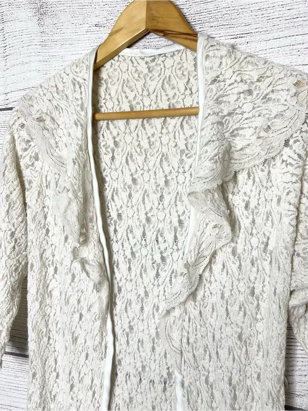 American Vintage Vintage Cream Lace Open Front Robe Duster Cardigan Size Small - Image 4