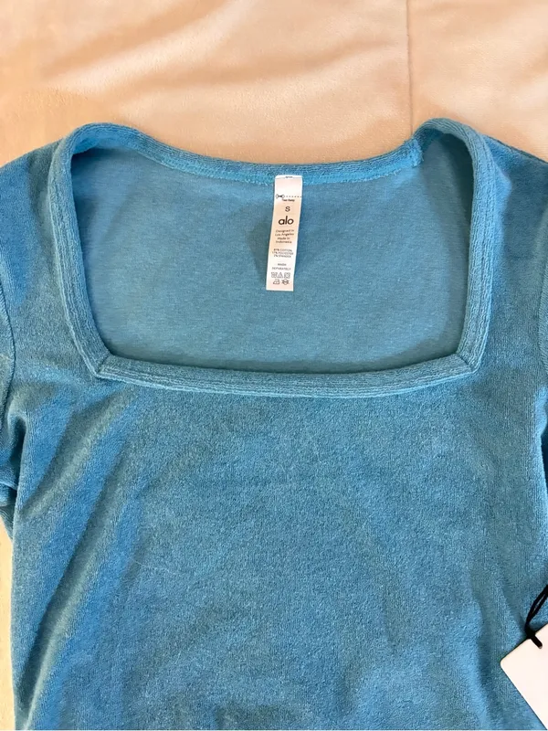 ALO Yoga Terry Beachside Crop Top Blue Splash - Image 3