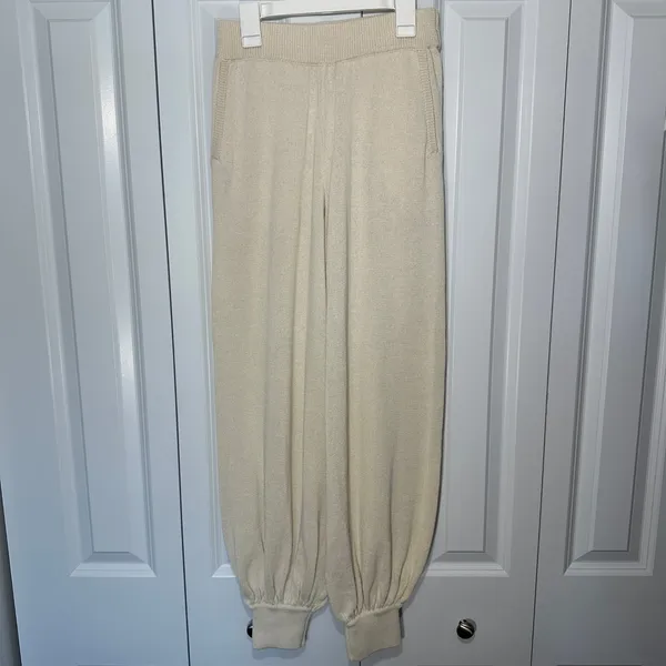 Free People FP Beach Knit Nolan Joggers Womens XS Cream Linen Blend Boho Coastal - Image 2