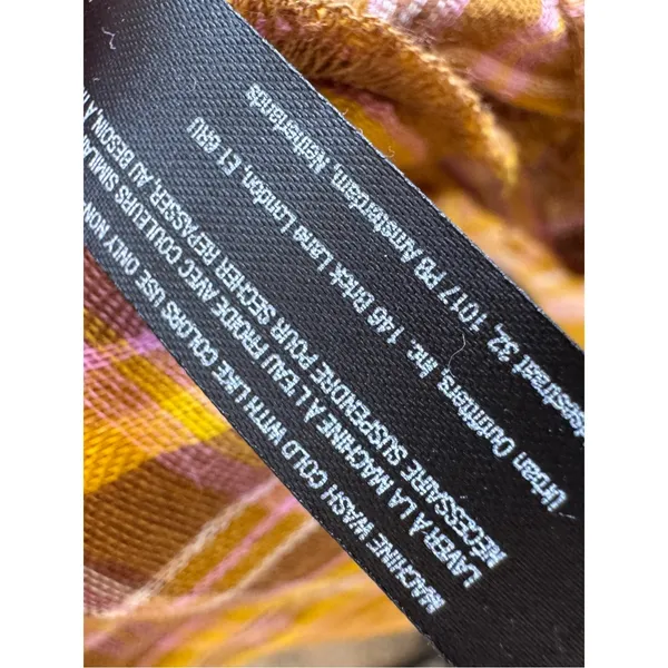 Anthropologie Yellow Pink Plaid Mini Dress Womens L Babydoll Boho Tie Back - Image 7