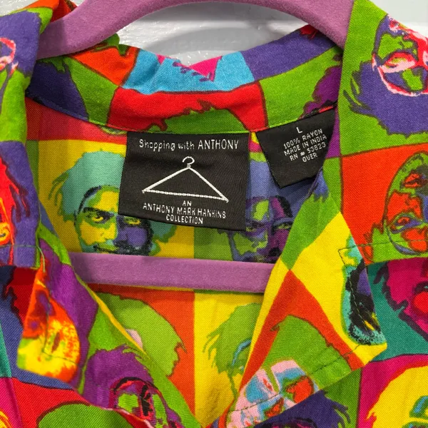 Vintage 90s Shopping Anthony Mark Hankins Pop Art Rainbow Button Down Shirt - Image 4