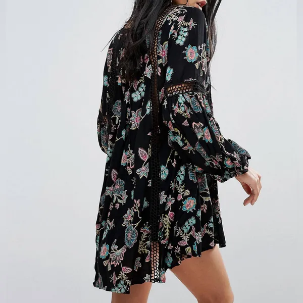 Free People black floral Just the Two of Us tunic blouse M - Image 7
