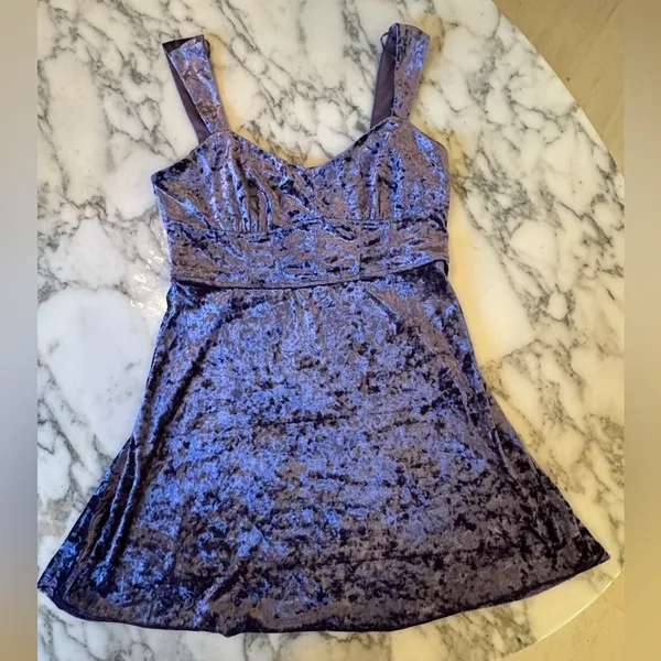 Lush Clothing NWOT Purple Crushed Velvet Mini Dress Sz L – Empire Waist Skater Party - Image 3