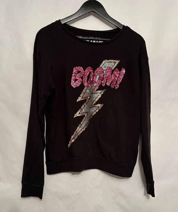 Victoria’s Secret PINK Sequin Boom Lightning Bolt Graphic Black Pullover Medium - Image 7