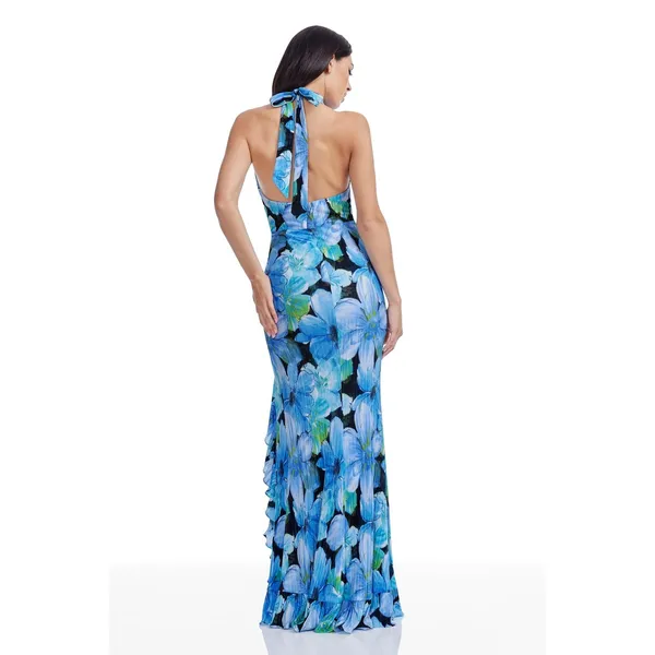 Dress the Population Womens Dress Small Cobalt Multi Kathleen Floral Halter Gown - Image 3