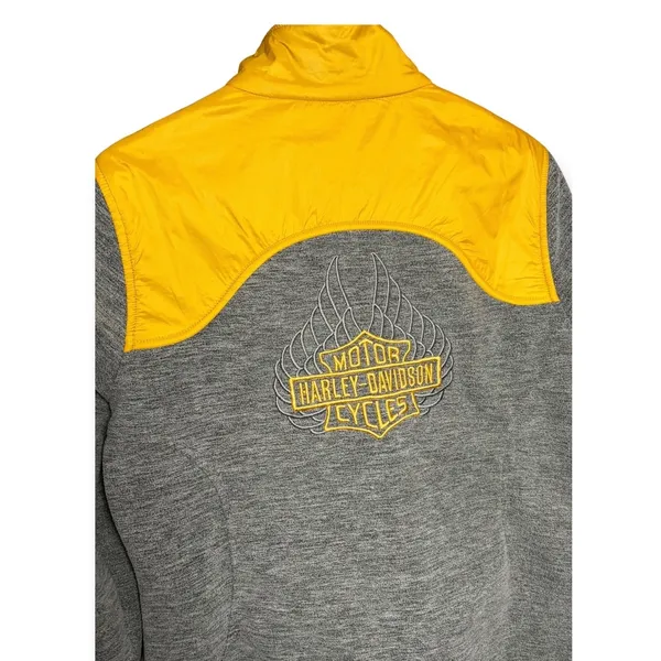 Harley-Davidson Womens Gray Fleece Yellow Quilted Shoulder Zip Jacket Medium - Image 2