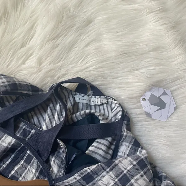 Paper Crane Navy Plaid Mini Dress NWT - Image 6