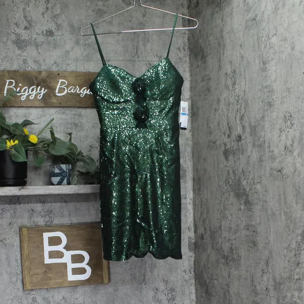 NWT City Studios Juniors Sequin Rosette-Front Dress 8461WY6AT3 Hunter Green 9/10 - Image 4