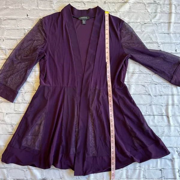 R & M Richards Vintage Open Front Top Duster Sheer Purple Long Sleeve XL Loose - Image 14