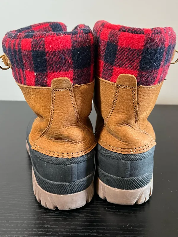 J. Crew‎ Perfect Winter Leather Red Plaid Flannel Winter Duck Boots H1891 Size 8 - Image 5