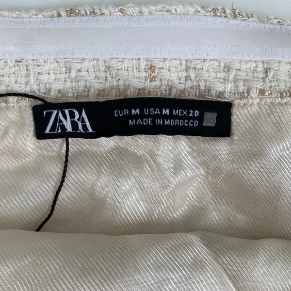 Zara Tweed Metallic Sequin Tube Top Cream Gold Evening Classic Glam Strapless- M - Image 4
