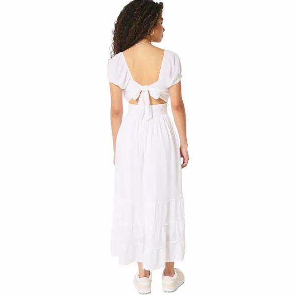 HOLLISTER Maxi Ruffled Puff Short Sleeve White Dress Sz M - Image 4