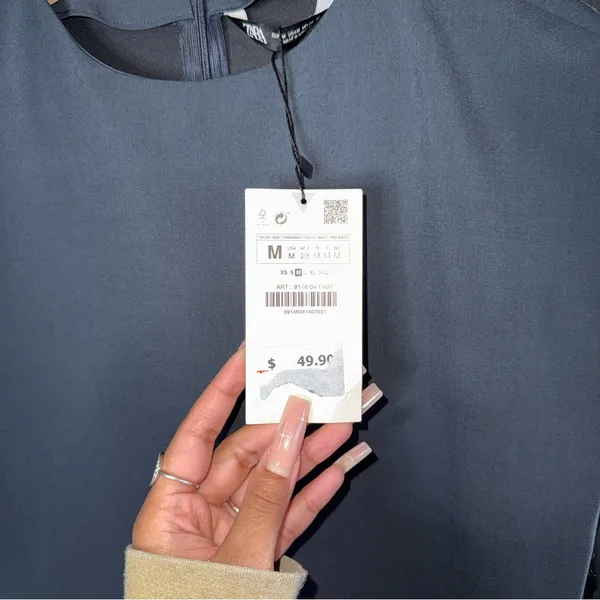 ZARA Dark Slate Grey Cap Sleeve Mini Dress Womens Medium Minimalist Career Chic - Image 6