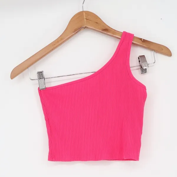 Unbranded Crop Top Womens S One Shoulder Ribbed Hot Pink Asymmetrical Excellent - Image 2