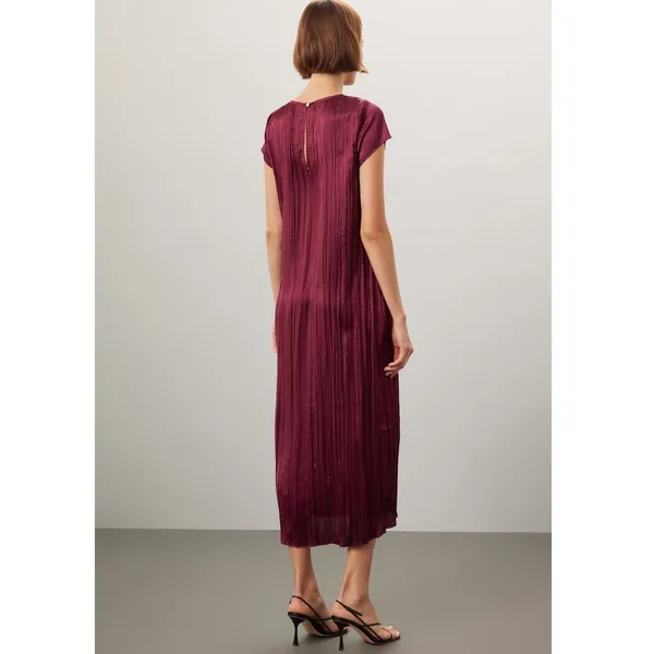 Madewell Short Sleeve Slip Midi Dress Women S Burgundy Plisse Minimalist Holiday - Image 3