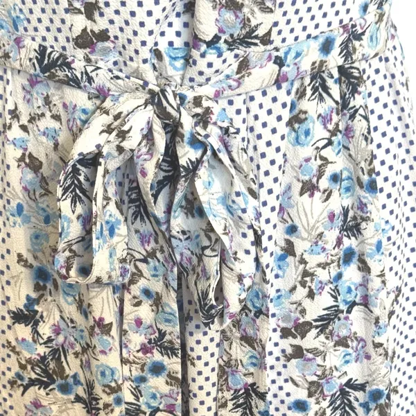 BANJUL Floral‎ Polka Dot Halter Wide Leg Jumpsuit Blue White Tie Waist NWOT M - Image 4