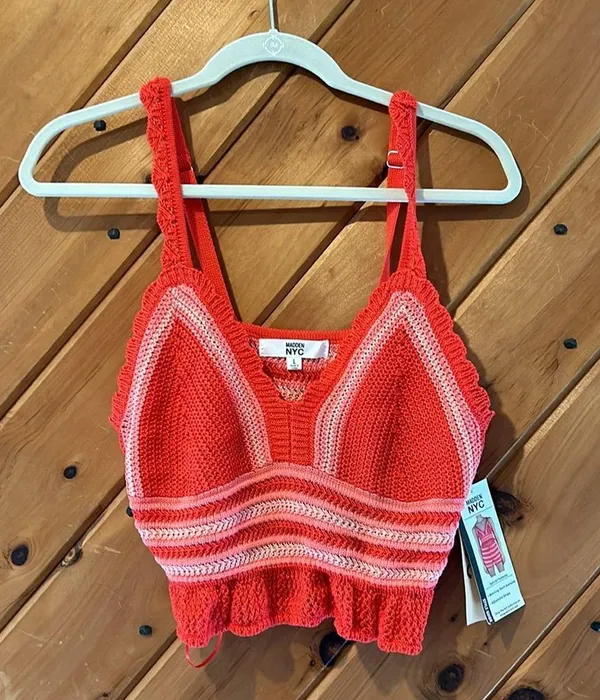 NWT Madden NYC red pink crochet knit crop tank top - Image 6