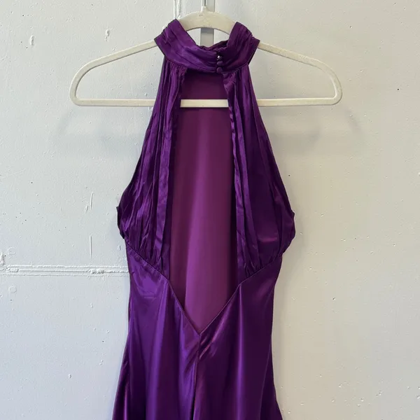 Meshki‎ Purple Satin Halter Mini Dress Open Back Cocktail DR03952WD3 XL Party - Image 5